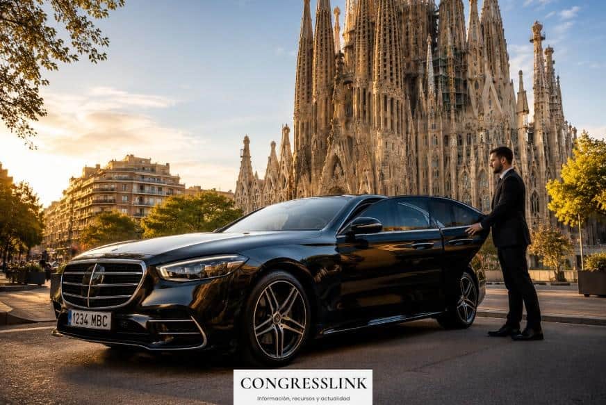 VTC premium en Barcelona frente a la Sagrada Familia con chófer profesional