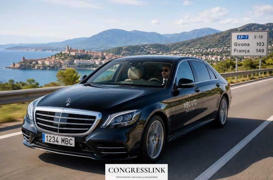 VTC premium viajando de Barcelona a Girona con vistas panorámicas
